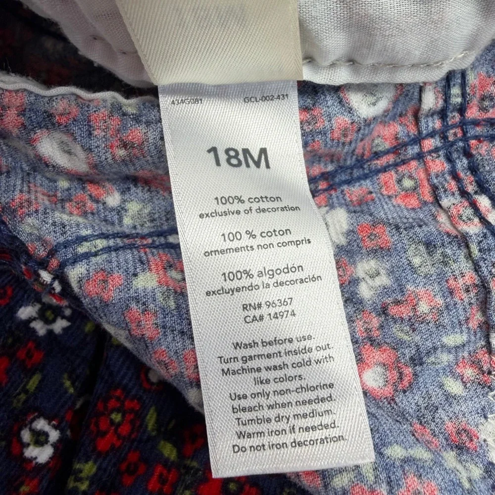 Y2K OshKosh B'gosh Floral Corduroy Overalls Baby Girl 18M Navy Flower Cottage